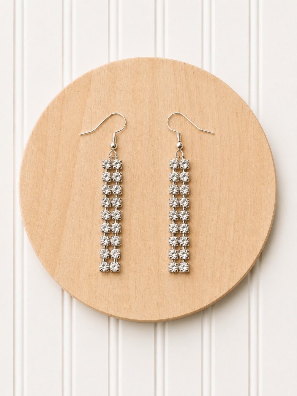 Silver Crystal Drop Earrings - Elegant Rhinestone Linear Dangle